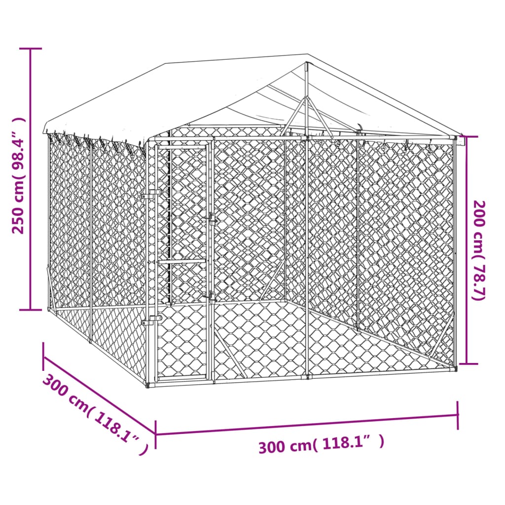 Hondenkennel Met Dak 3X3X2,5 M Gegalvaniseerd Staal Zilverkleur 3 x 3 x 2.5 m