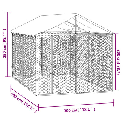 Hondenkennel Met Dak 3X3X2,5 M Gegalvaniseerd Staal Zilverkleur 3 x 3 x 2.5 m