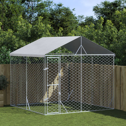 Hondenkennel Met Dak 3X3X2,5 M Gegalvaniseerd Staal Zilverkleur 3 x 3 x 2.5 m