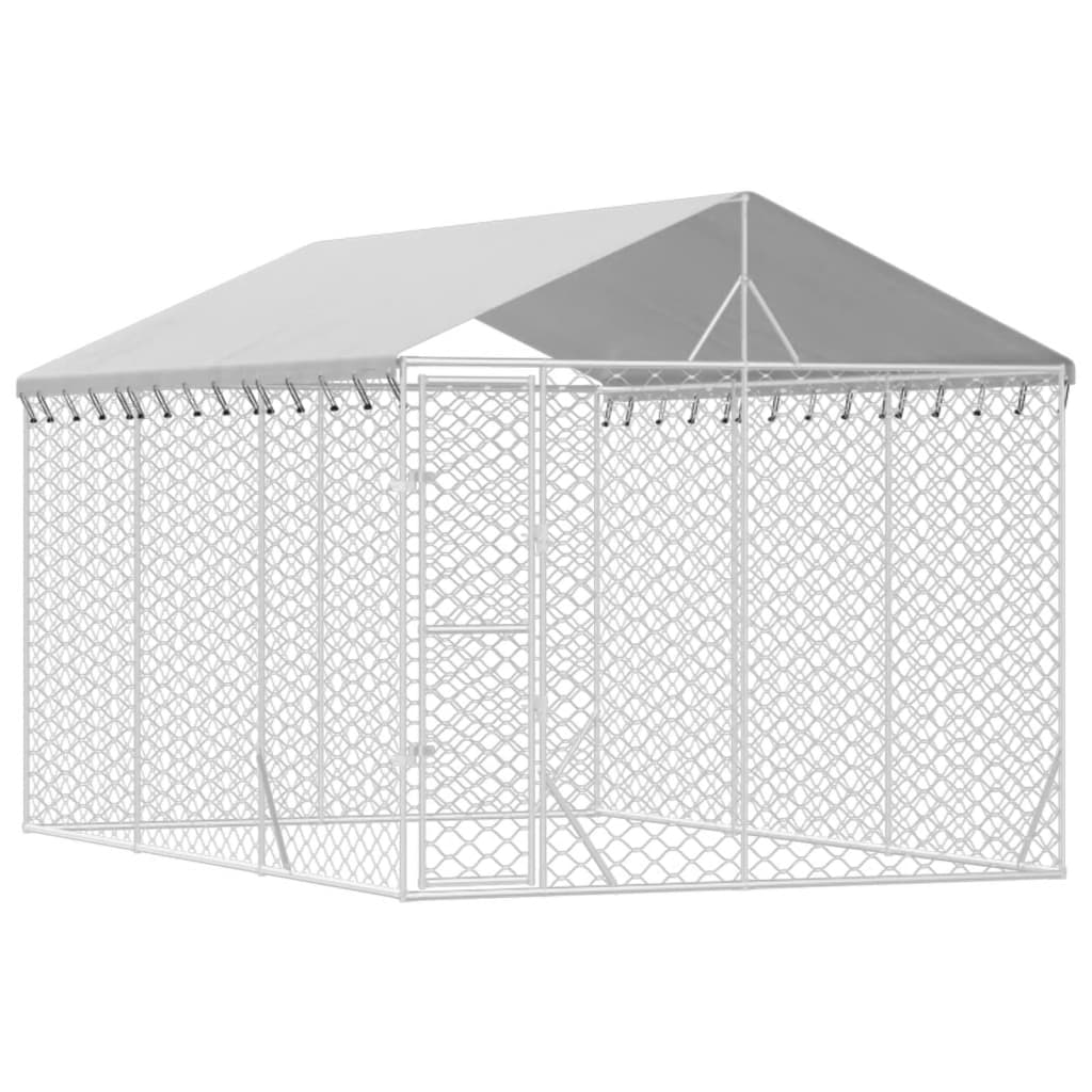 Hondenkennel met dak 3x4,5x2,5 m gegalvaniseerd staal zilver 3 x 4.5 x 2.5 m
