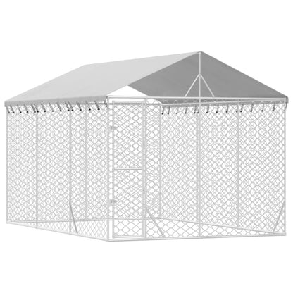 Hondenkennel met dak 3x4,5x2,5 m gegalvaniseerd staal zilver 3 x 4.5 x 2.5 m