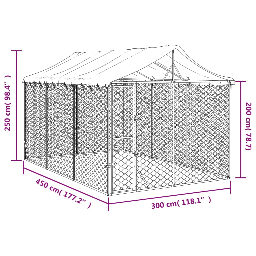 Hondenkennel met dak 3x4,5x2,5 m gegalvaniseerd staal zilver 3 x 4.5 x 2.5 m