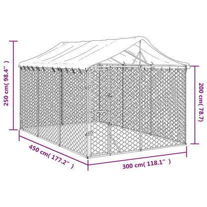 Hondenkennel met dak 3x4,5x2,5 m gegalvaniseerd staal zilver 3 x 4.5 x 2.5 m