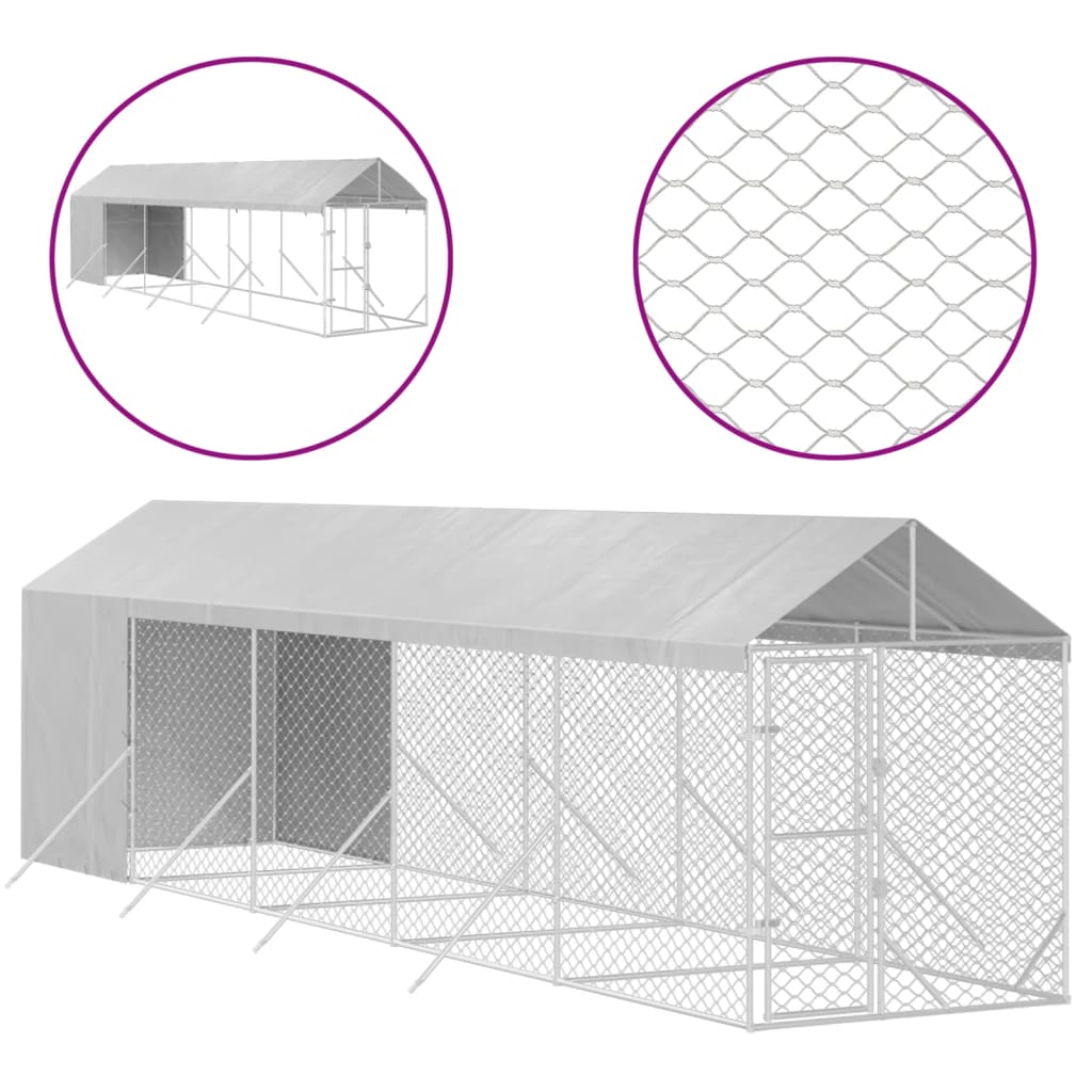 Hondenkennel Met Dak 2X10X2,5 M Gegalvaniseerd Staal Zilver 2 x 10 x 2.5 m