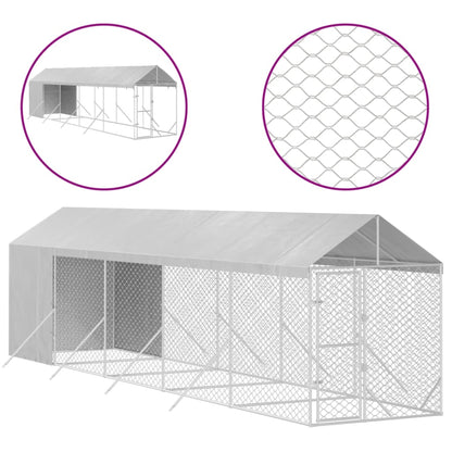 Hondenkennel Met Dak 2X10X2,5 M Gegalvaniseerd Staal Zilver 2 x 10 x 2.5 m