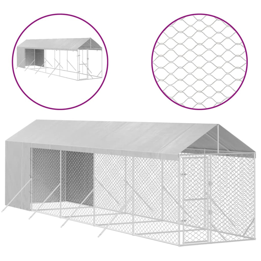 Hondenkennel Met Dak 2X10X2,5 M Gegalvaniseerd Staal Zilver 2 x 10 x 2.5 m