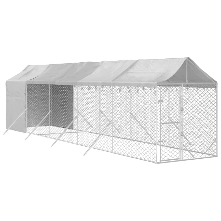 Hondenkennel Met Dak 2X10X2,5 M Gegalvaniseerd Staal Zilver 2 x 10 x 2.5 m