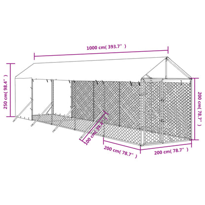 Hondenkennel Met Dak 2X10X2,5 M Gegalvaniseerd Staal Zilver 2 x 10 x 2.5 m