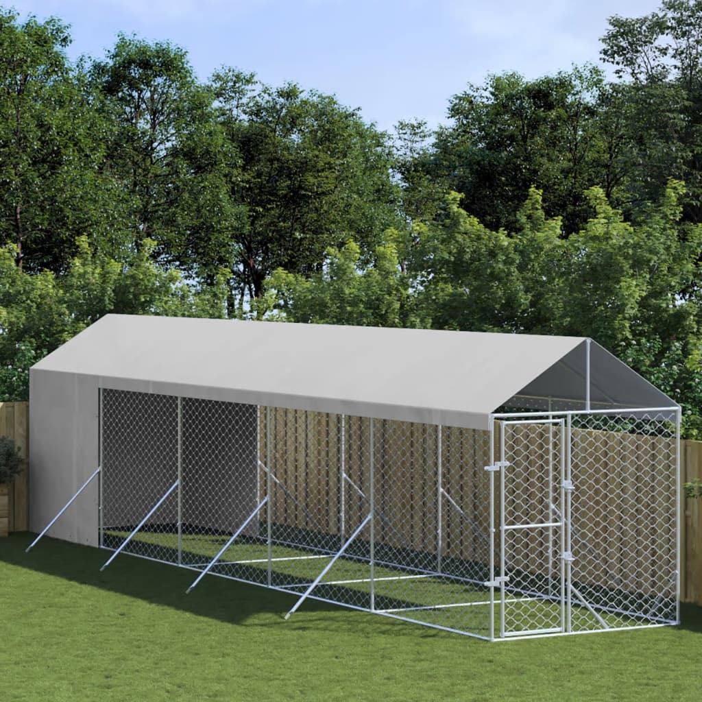 Hondenkennel Met Dak 2X10X2,5 M Gegalvaniseerd Staal Zilver 2 x 10 x 2.5 m