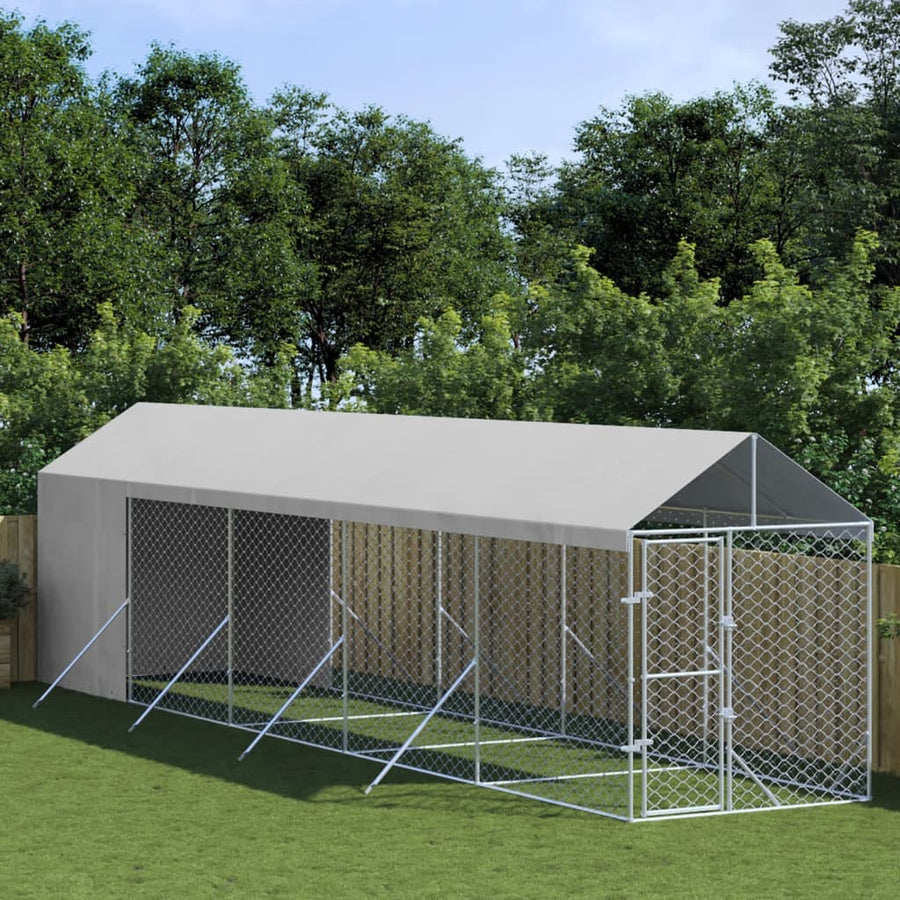 Hondenkennel Met Dak 2X10X2,5 M Gegalvaniseerd Staal Zilver 2 x 10 x 2.5 m
