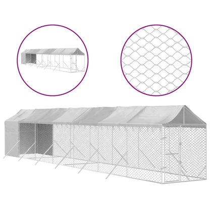 Hondenkennel Met Dak 2X14X2,5 M Gegalvaniseerd Staal Zilver 2 x 14 x 2.5 m