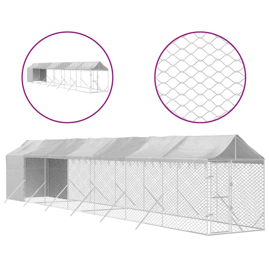 Hondenkennel Met Dak 2X14X2,5 M Gegalvaniseerd Staal Zilver 2 x 14 x 2.5 m