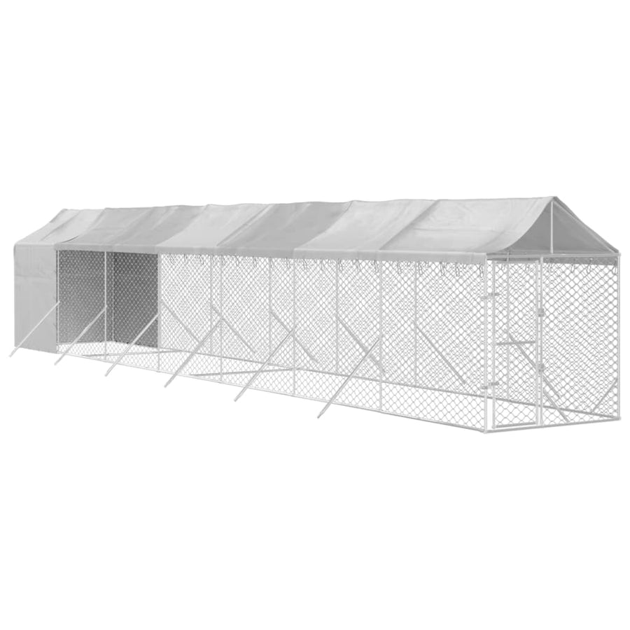 Hondenkennel Met Dak 2X14X2,5 M Gegalvaniseerd Staal Zilver 2 x 14 x 2.5 m