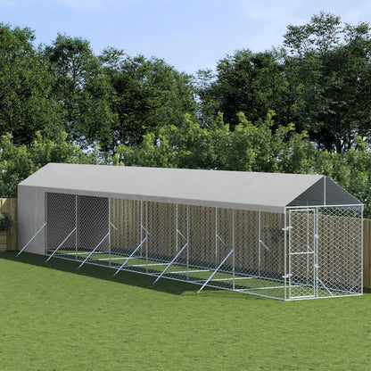 Hondenkennel Met Dak 2X14X2,5 M Gegalvaniseerd Staal Zilver 2 x 14 x 2.5 m