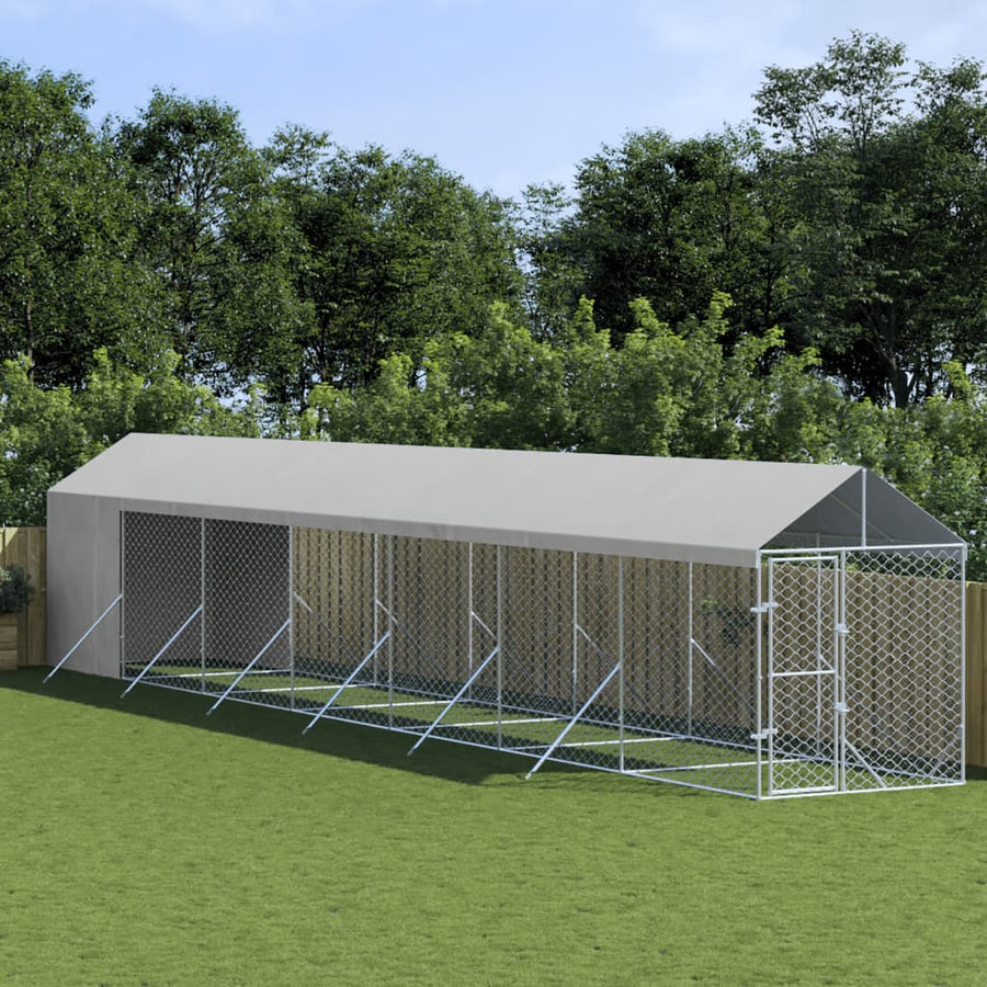 Hondenkennel Met Dak 2X14X2,5 M Gegalvaniseerd Staal Zilver 2 x 14 x 2.5 m