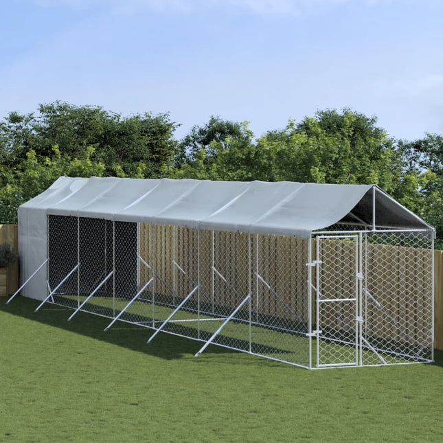 Hondenkennel Met Dak 2X14X2,5 M Gegalvaniseerd Staal Zilver