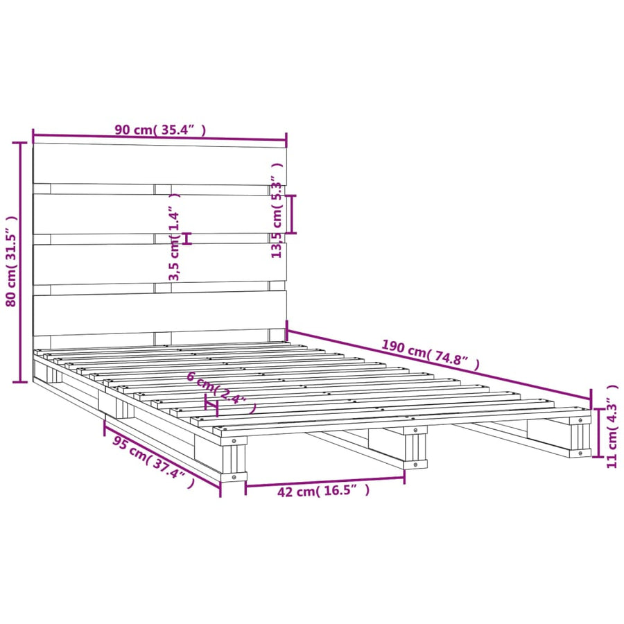 Bedframe Massief Grenenhout 90 x 190 cm Naturel