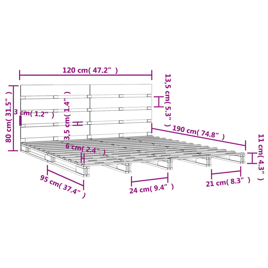 Bedframe Massief Grenenhout 4Ft Small Double 120 x 190 cm Naturel