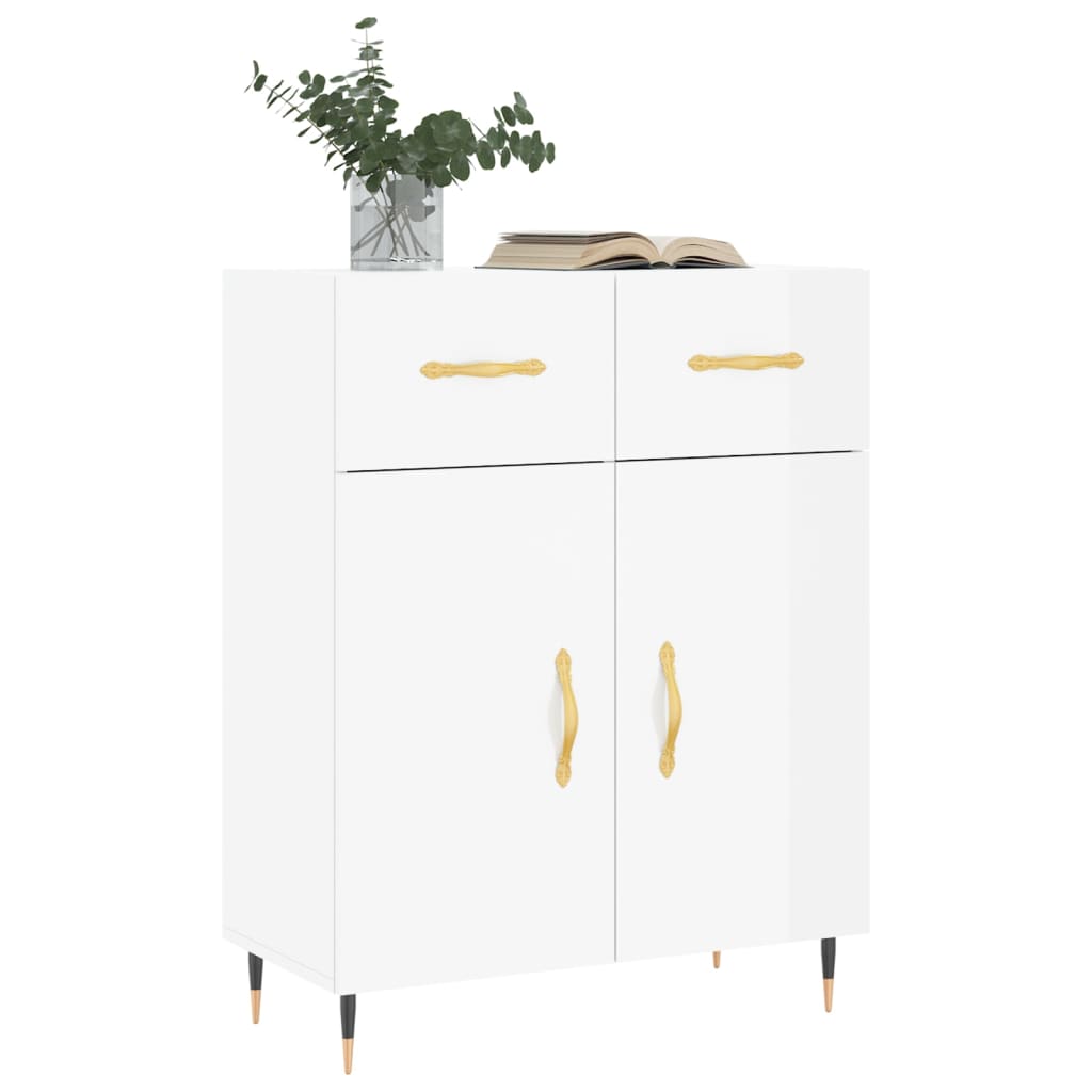 Dressoir 69,5X34X90 Cm Bewerkt Hout Hoogglans Wit