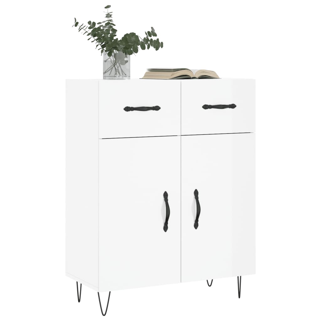 Dressoir 69,5X34X90 Cm Bewerkt Hout Hoogglans Wit