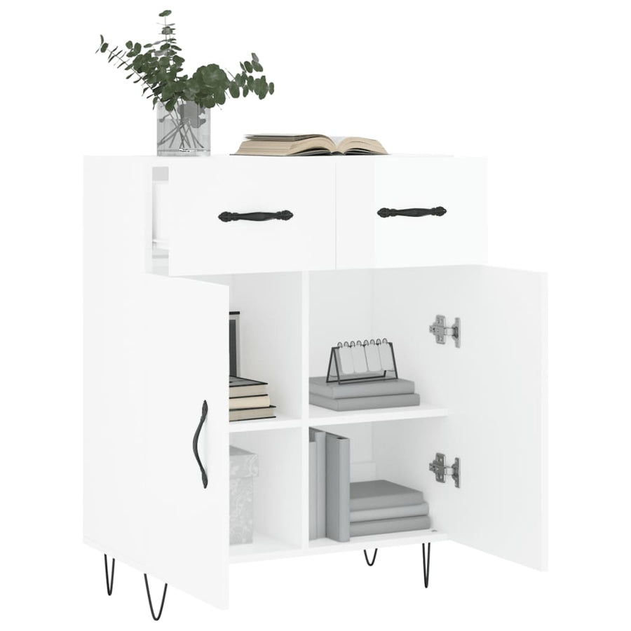 Dressoir 69,5X34X90 Cm Bewerkt Hout Hoogglans Wit