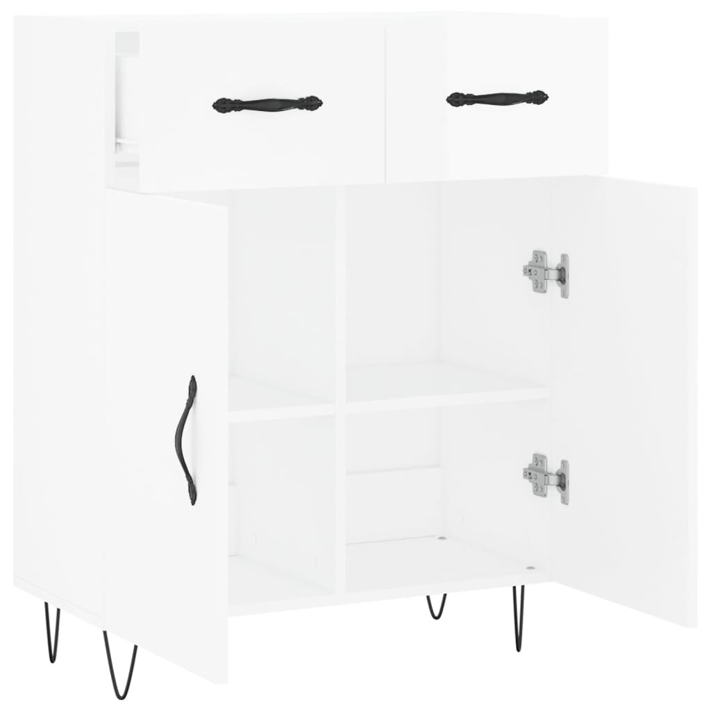 Dressoir 69,5X34X90 Cm Bewerkt Hout Hoogglans Wit
