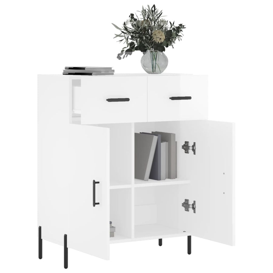 Dressoir 69,5X34X90 Cm Bewerkt Hout Hoogglans Wit