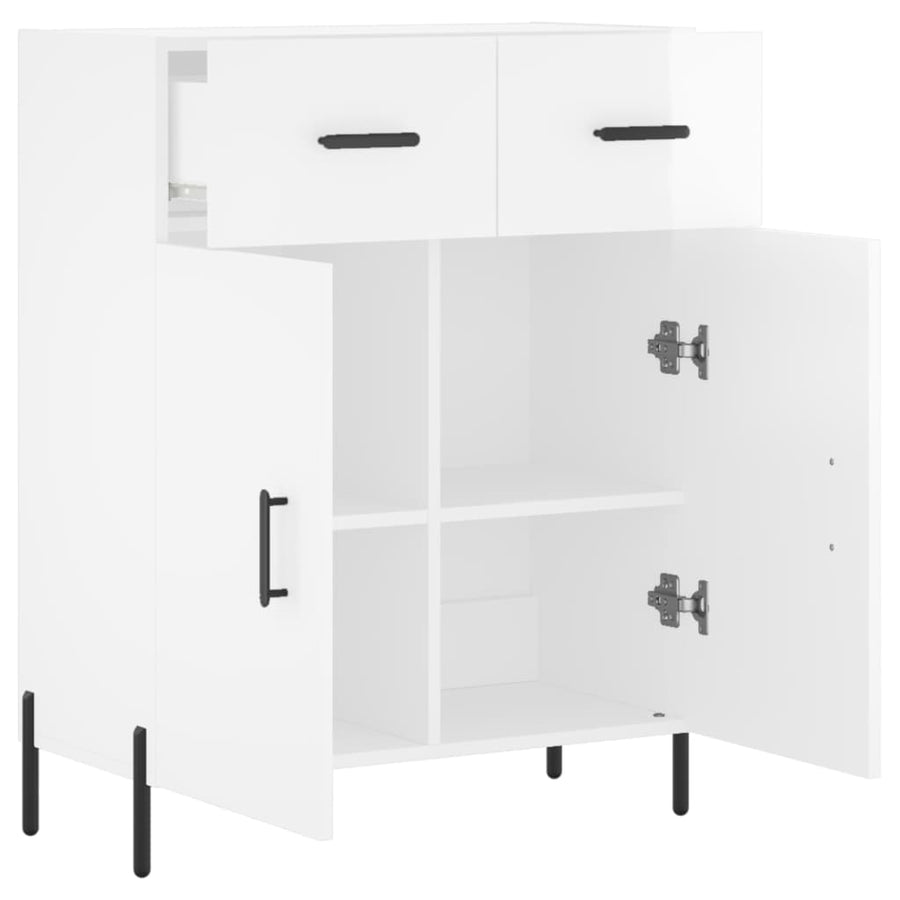 Dressoir 69,5X34X90 Cm Bewerkt Hout Hoogglans Wit