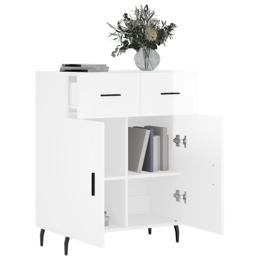 Dressoir 69,5X34X90 Cm Bewerkt Hout Hoogglans Wit