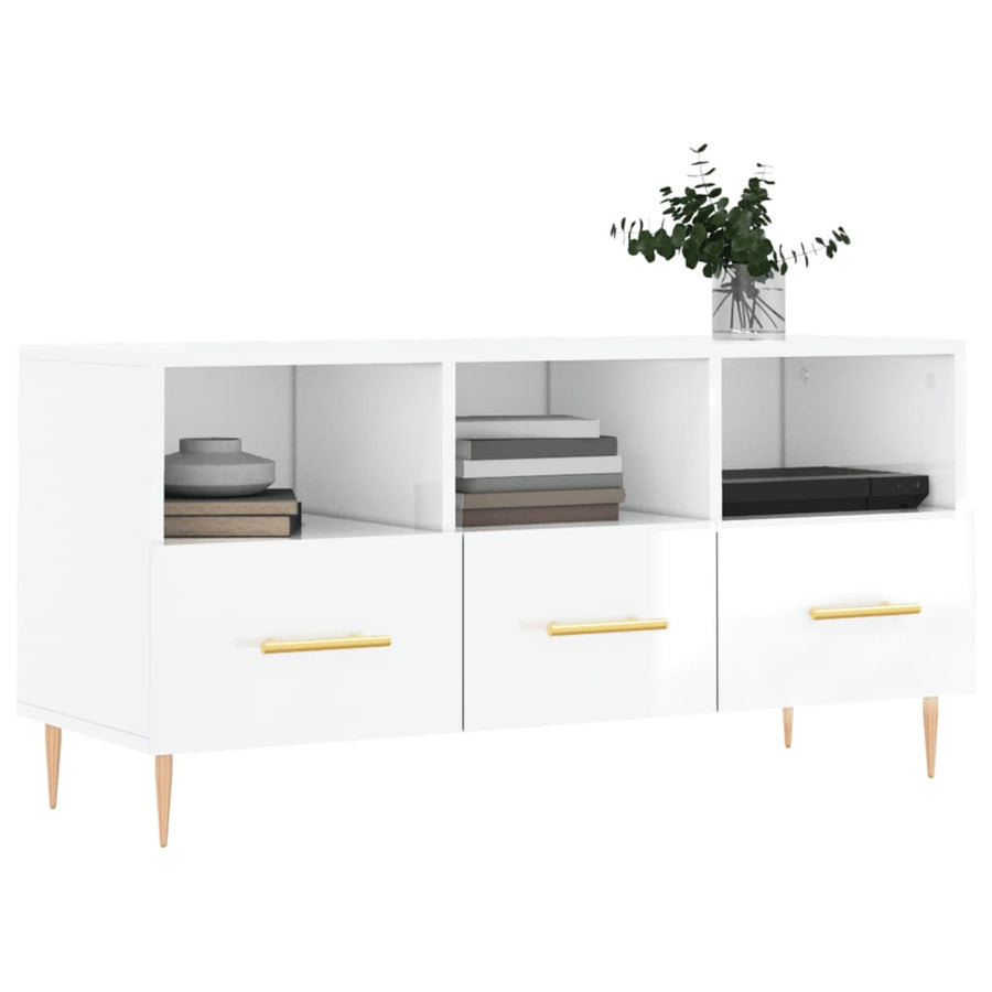 Tv-Meubel 02X36X50 Cm Bewerkt Hout Hoogglans wit