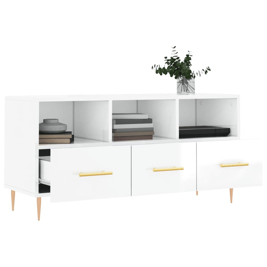 Tv-Meubel 02X36X50 Cm Bewerkt Hout Hoogglans wit