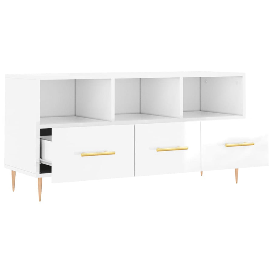 Tv-Meubel 02X36X50 Cm Bewerkt Hout Hoogglans wit