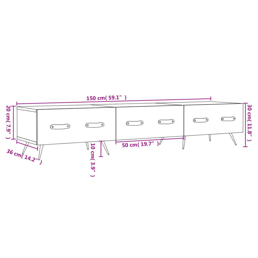 Tv-Meubel 50X36X30 Cm Bewerkt Hout Hoogglans wit