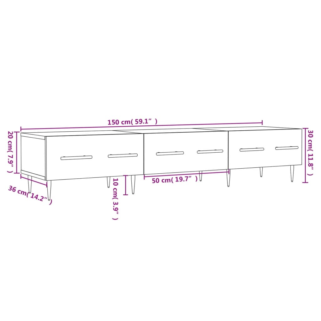Tv-Meubel 150X36X30 Cm Bewerkt Hout Betongrijs