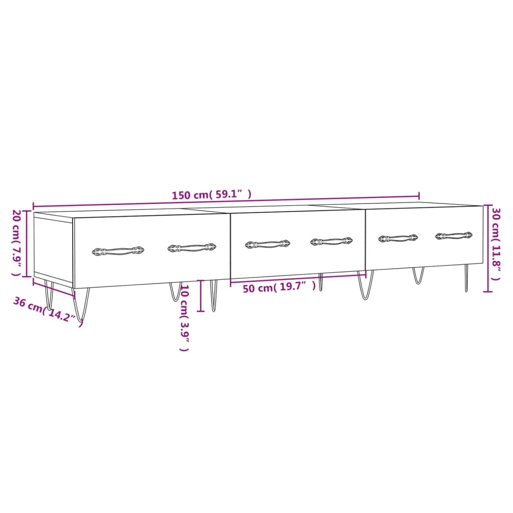 Tv-Meubel 50X36X30 Cm Bewerkt Hout Zwart