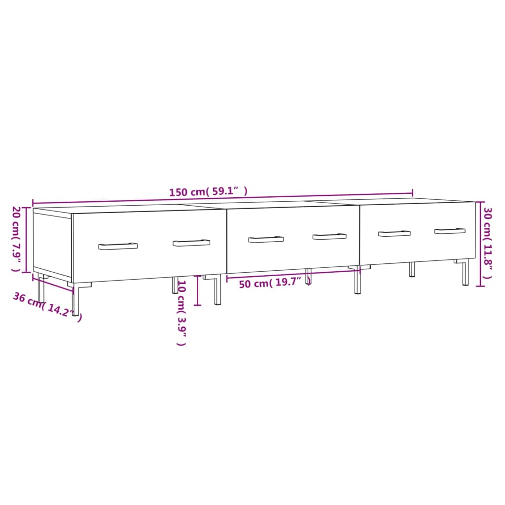 Tv-Meubel 50X36X30 Cm Bewerkt Hout Zwart