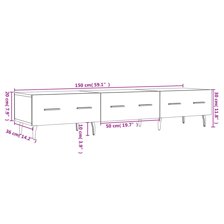 Tv-Meubel 50X36X30 Cm Bewerkt Hout Wit