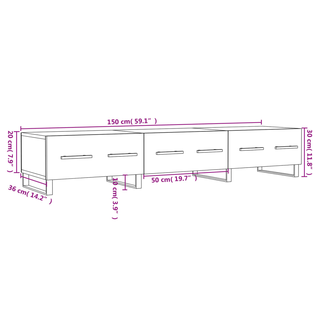 Tv-Meubel 50X36X30 Cm Bewerkt Hout Hoogglans wit