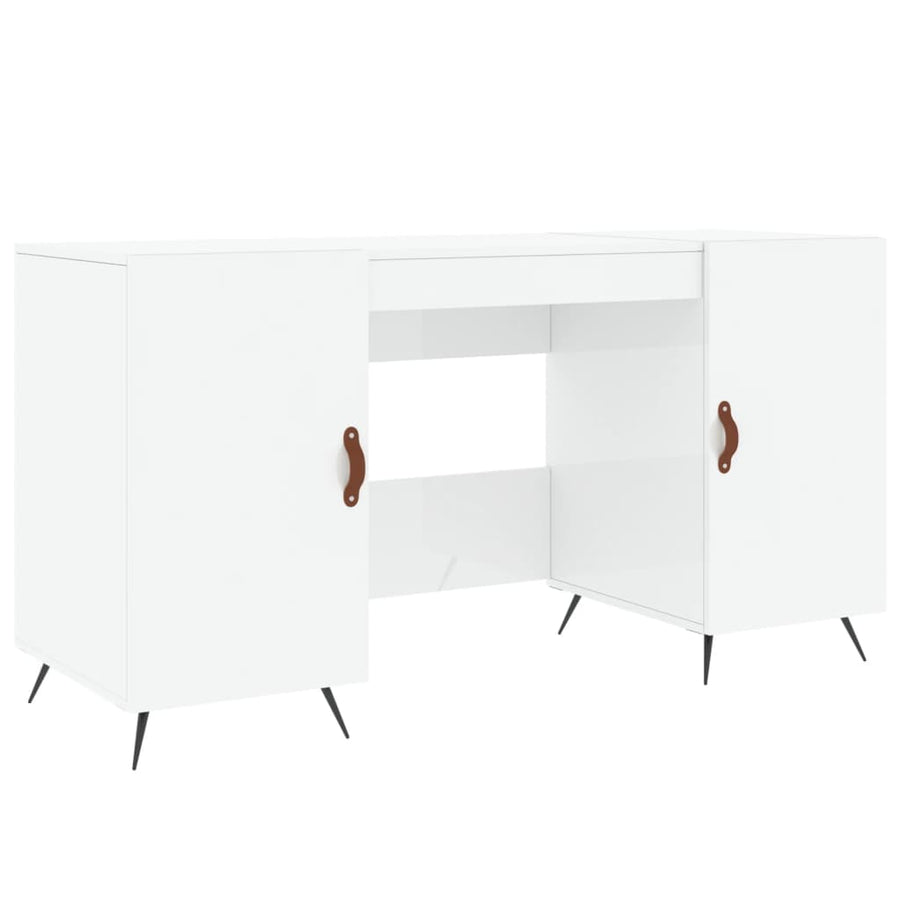 Bureau 140X50X75 Cm Bewerkt Hout Hoogglans Wit