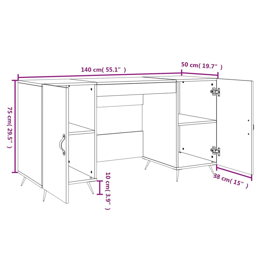 Bureau 140X50X75 Cm Bewerkt Hout Hoogglans Wit