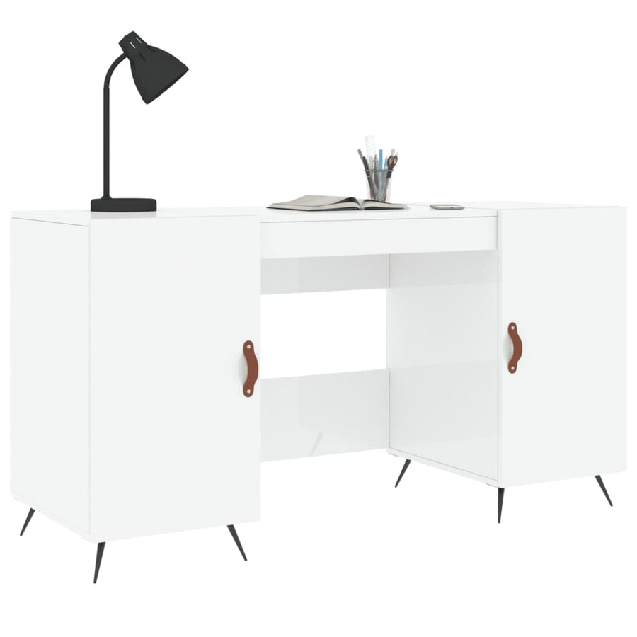 Bureau 140X50X75 Cm Bewerkt Hout Hoogglans Wit