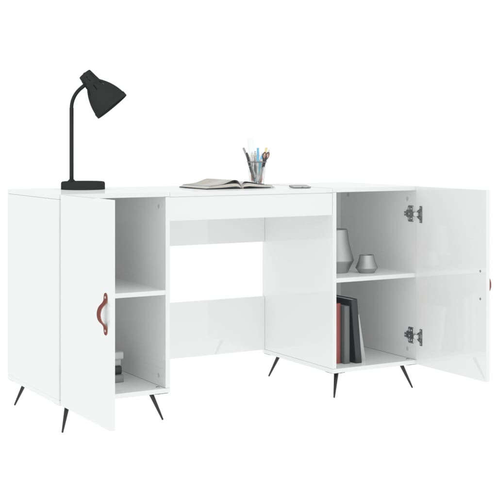 Bureau 140X50X75 Cm Bewerkt Hout Hoogglans Wit