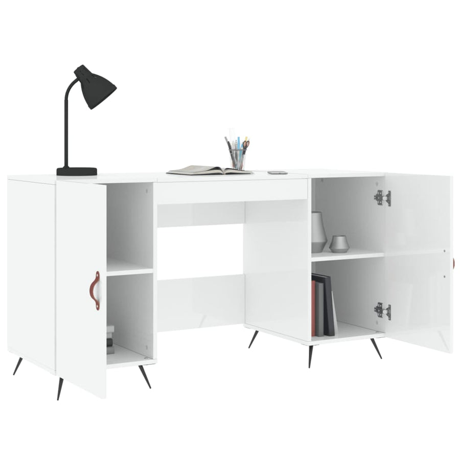 Bureau 140X50X75 Cm Bewerkt Hout Hoogglans Wit