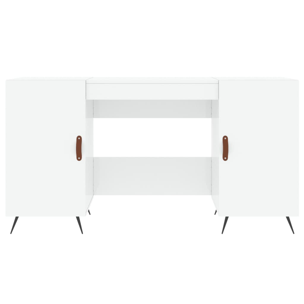 Bureau 140X50X75 Cm Bewerkt Hout Hoogglans Wit