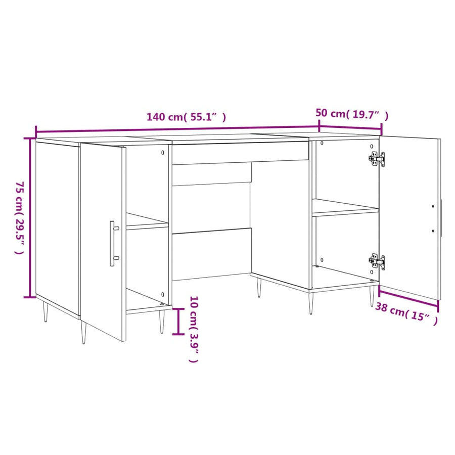 Bureau 140X50X75 Cm Bewerkt Hout Wit