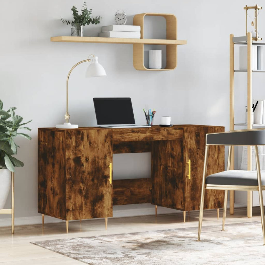 Bureau 140X50X75 Cm Bewerkt Hout Kleurig Gerookt eiken