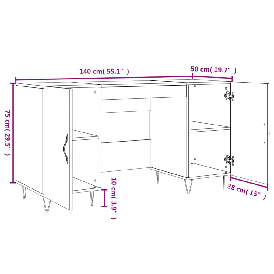 Bureau 140X50X75 Cm Bewerkt Hout Grijs Sonoma Eikenkleurig
