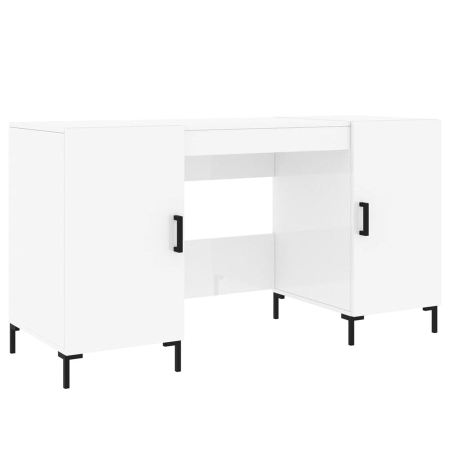 Bureau 140X50X75 Cm Bewerkt Hout Hoogglans Wit