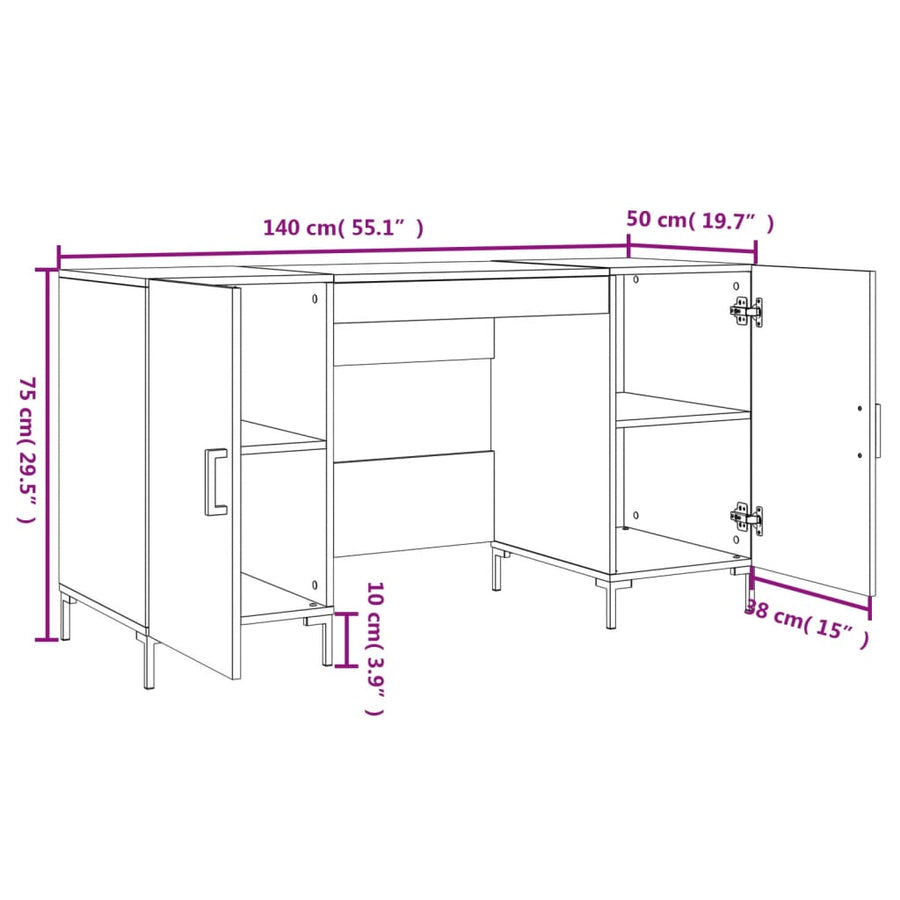 Bureau 140X50X75 Cm Bewerkt Hout Hoogglans Wit