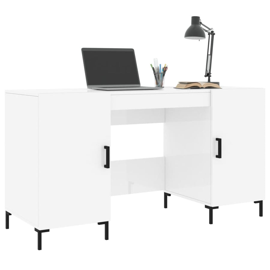 Bureau 140X50X75 Cm Bewerkt Hout Hoogglans Wit